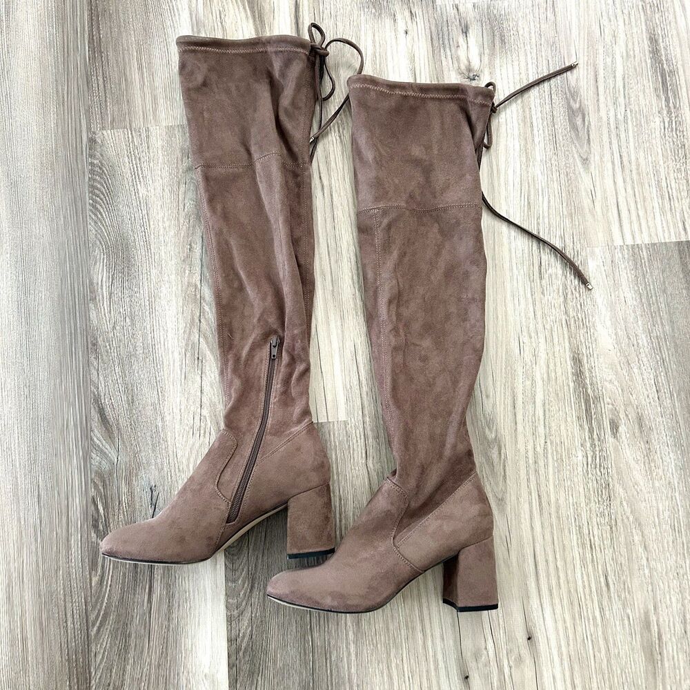 NWT Steve Madden Osana Taupe Fabric Over the Knee Boots Block Heel Size 7.5 M